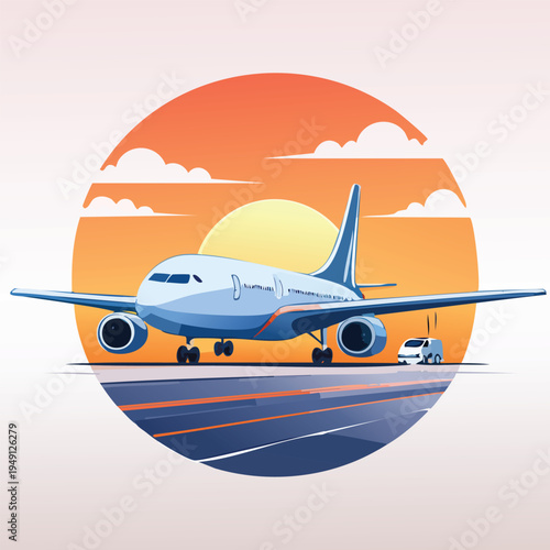 Airplane taking off at sunset vector illustration for travel concepts