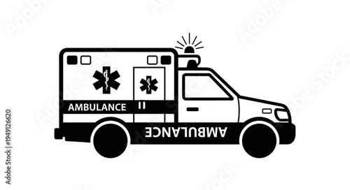 Ambulance Vehicle Illustration with Star of Life Symbol and Emergency Lights.