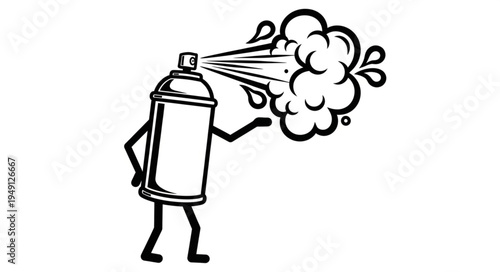 Cartoon Spray Can Character with Spray Cloud.