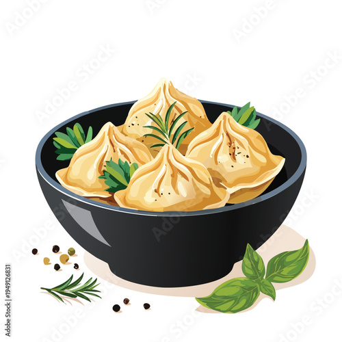 Delicious dumplings on a plate with chopsticks vector illustration