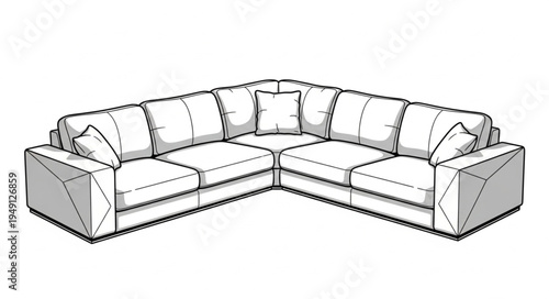Detailed Line Art Illustration of a Sectional Sofa.
