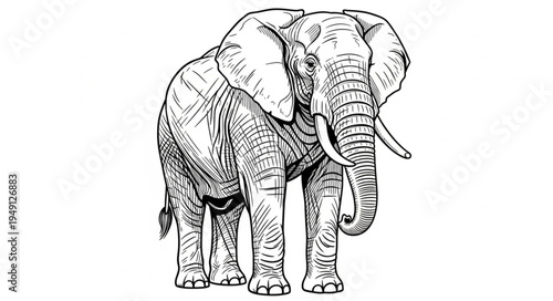 Detailed Line Drawing of a Majestic African Elephant.