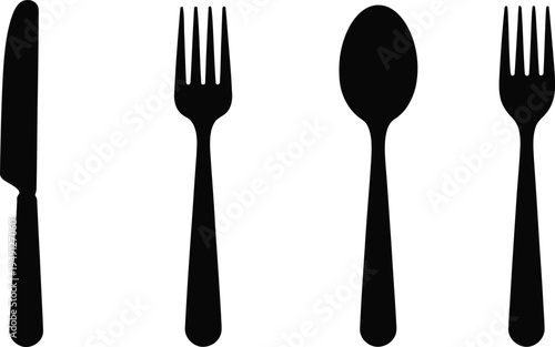 Silhouette of tableware setting with knife forks and spoon