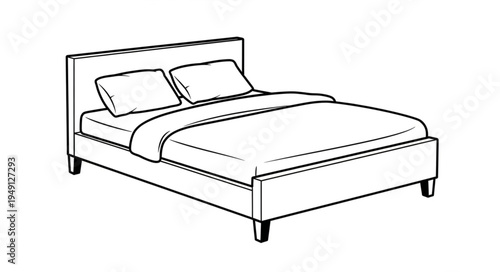Detailed Line Art Illustration of a Comfortable Bed with Pillows.