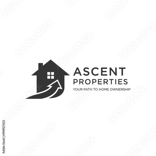 Modern House Logo with Upward Arrow Symbolizing Property Growth and Home Ownership on Isolated White Background