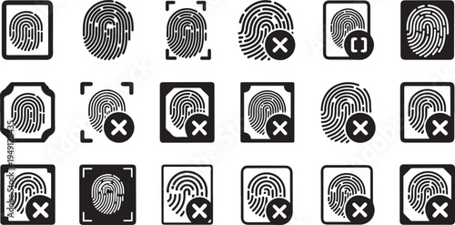 Black and white fingerprint with various borders and markings security identification authentication