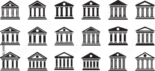 Black and white of various greek temple architecture ancient columns