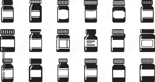 Black and white of various medicine bottles pharmaceutical