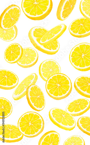 輪切りレモンの散らばる背景_縦