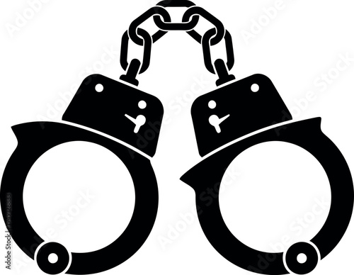 A pair of black metal handcuffs with chain link