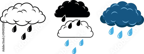Weather forecast icons with rain clouds and precipitation