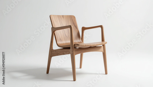 Modern Scandinavian wooden chair minimalist design, white background