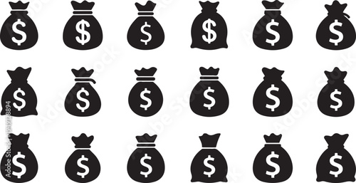 Black money bags with dollar sign on white background black white background finance currency