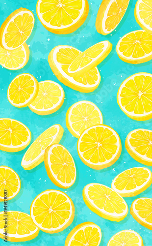 輪切りレモンの散らばる背景2_縦