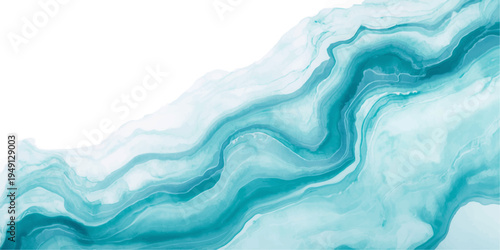 Abstract turquoise fluid swirls, resembling ocean waves, evoke tranquility and fluidity, painted aesthetic style, ideal for artistic expression and background design.