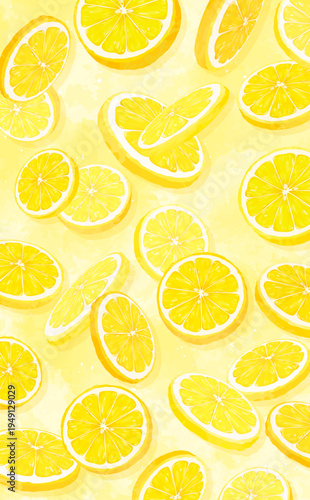 輪切りレモンの散らばる背景3_縦
