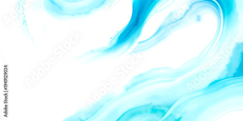 Abstract art painted with water color with swirls and patterns of flowing water and shades of turquoise blue and evokes fluid movement and aquatic serenity 