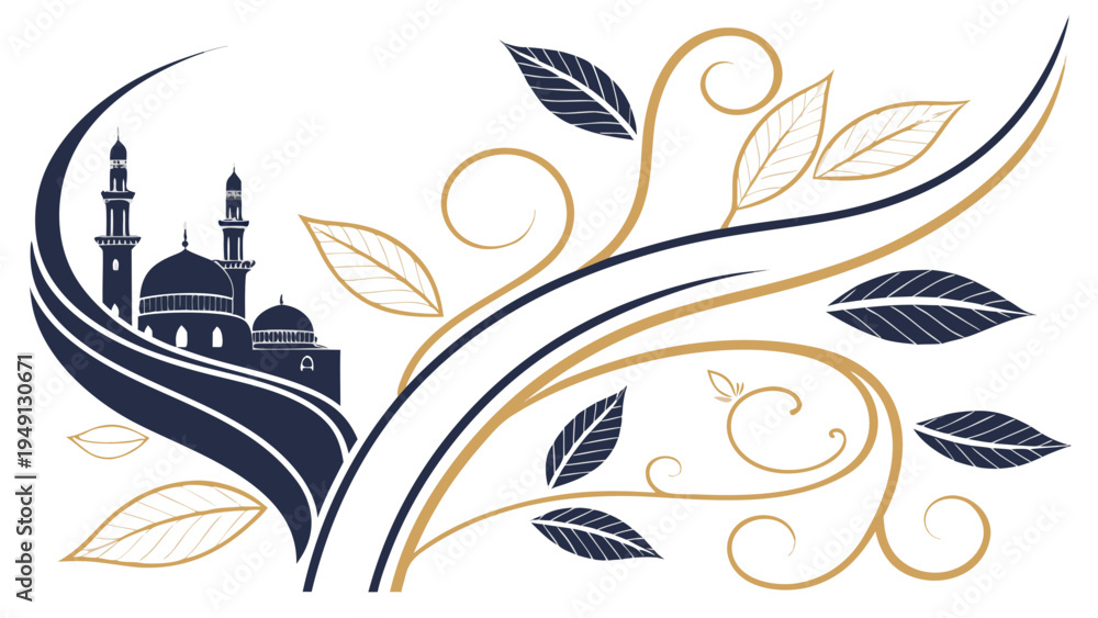 Fototapeta premium A minimalist vector illustration of a mosque with floral design elements