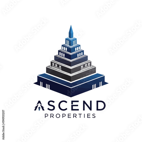 Abstract Ascending Multi-layered Building Logo for Property Development, isolated white background