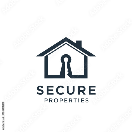 House Outline with Keyhole Logo for Secure Properties and Assets, isolated white background