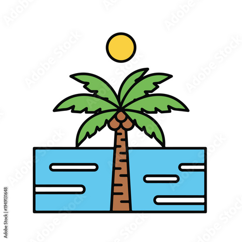 tropical island with palm trees and sea