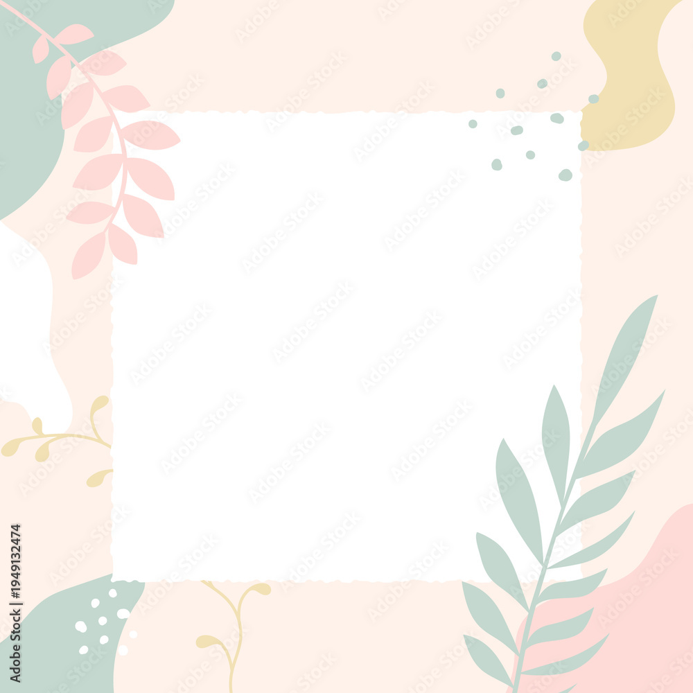 Obraz premium Pastel Botanical Square Background – Spring Color Social Media Layout with Copy Space
