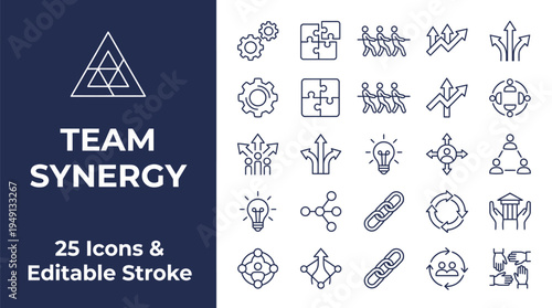 Business synergy icons set for teamwork and collaboration