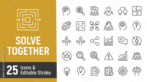Business icons set for teamwork and collaboration with editable stroke