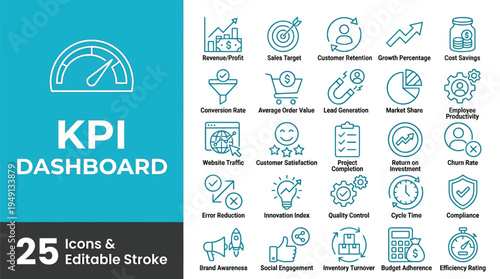 KPI dashboard icons for business analysis and performance metrics