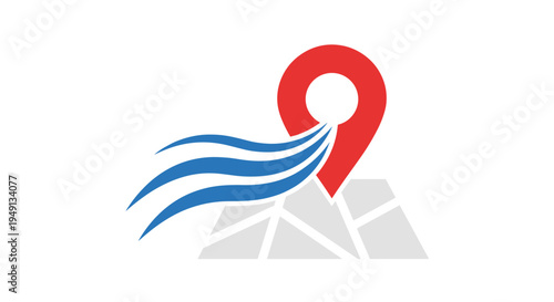 Navigation Pin with Blue Dynamic Waves Icon