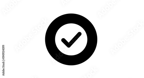 Black Check Mark in Circle Icon on White Background