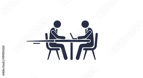 Business Meeting Icon with Two Professionals Discussing at a Table