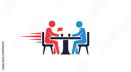 Business Meeting at Table with Speed Lines Icon