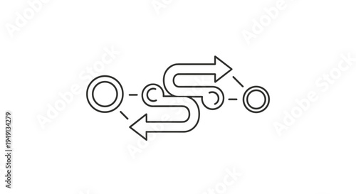 Complex Process Flow Outline Icon with Winding Path and Arrows