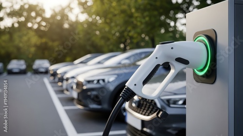 Electric vehicle charging station at corporate office parking lot for sustainable fleet management