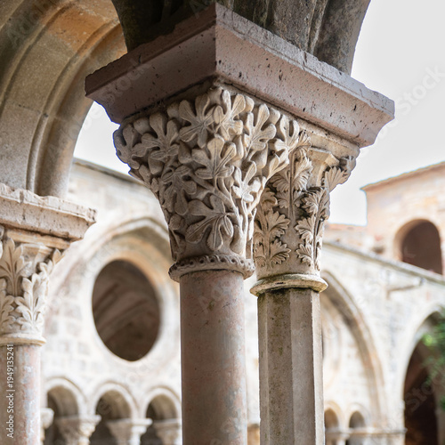 Картината върху платно Detail of a column capital in the cloister of the Cistercian Abbey of Fontfroide