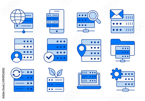 Color Server And Database Administration Icons For Data Management Infrastructure