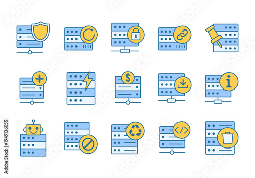 Color Server Administration And Database Storage Icons For Digital Technology Systems
