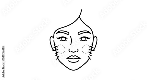 Woman Face with Cosmetic Thread Lift Marks Line Icon