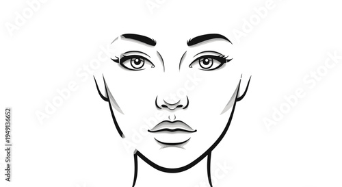 Minimalist Line Art Drawing of Beautiful Woman's Face
