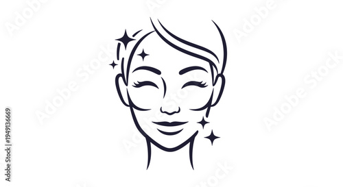 Woman's Face with Glowing Skin Sparkles - Beauty Skincare Icon