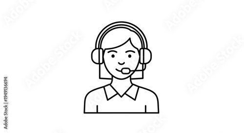 Female Call Center Agent with Headset Line Icon