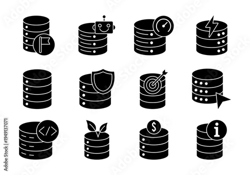 Solid Database Server Storage Icons Representing Data Protection And Management Systems