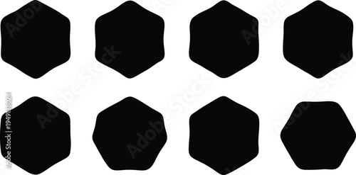 Quadro em tela Ocho formas hexagonales negras con bordes ligeramente ondulados sobre un fondo blanco