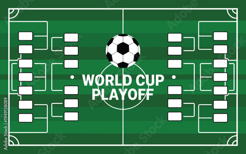 Soccer World Cup Playoff Bracket on Green Field Tournament Structure