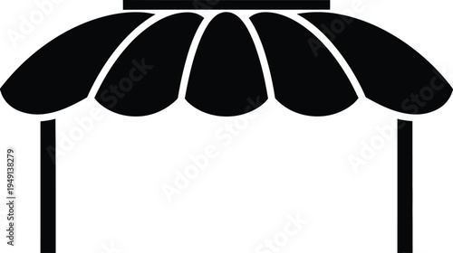 A vector art illustration of a simple canopy with a fabric top and supporting poles on a white background.