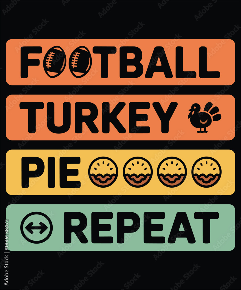 Fototapeta premium Football Turkey Pie Repeat Text Graphic with Icons