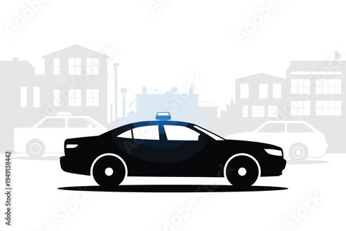 Police Car on Street, urban safety concept
