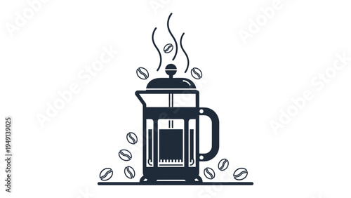 Coffee Press Illustration: A meticulously crafted illustration of a classic coffee press, with coffee beans artfully arranged around the vessel.
