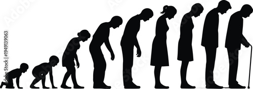 Human evolution and aging process silhouette
